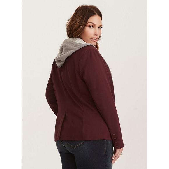 Torrid Jacket 1X Knit Hood Blazer Style Layered Look Red Gray - Picture 2 of 11